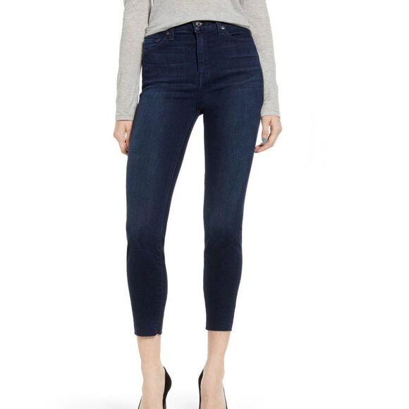 7 for All Mankind High-Waist Ankle Skinny in Deep Waters 3 Sz 24 - Picture 1 of 12